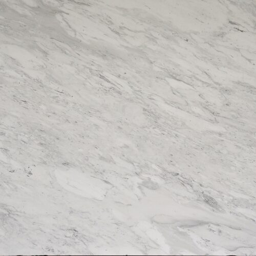 Glacier White dolomite slab close-up, white stone with soft grey movement