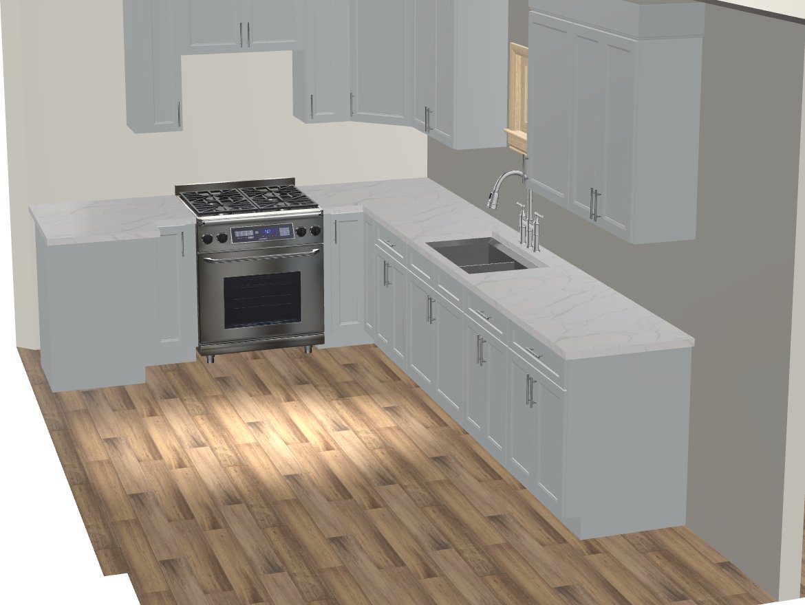 A 3D kitchen design rendering presented to the customer for approval