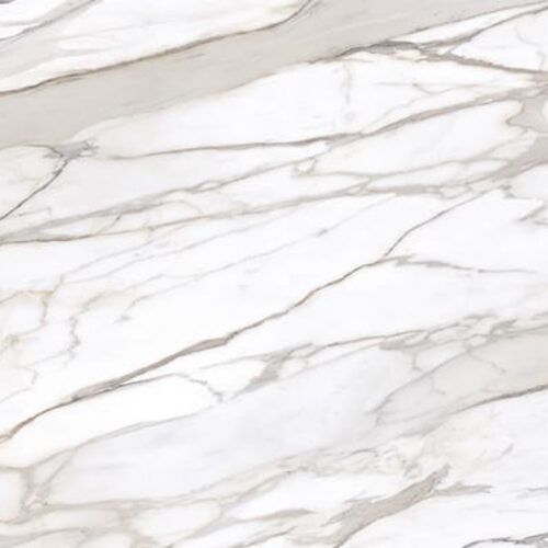 Calacatta Gold porcelain slab close-up, white surface with warm gold veining
