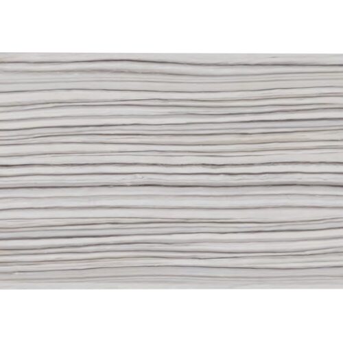 Zebrino porcelain slab close-up, white surface with fine linear grey striping
