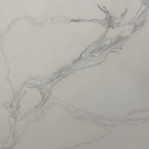 Hamilton quartz slab close-up, white stone with soft grey veining