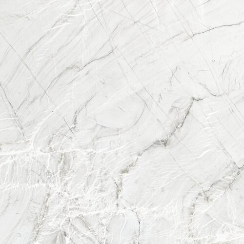 Mont Blanc quartzite slab close-up, white stone with dramatic grey veining
